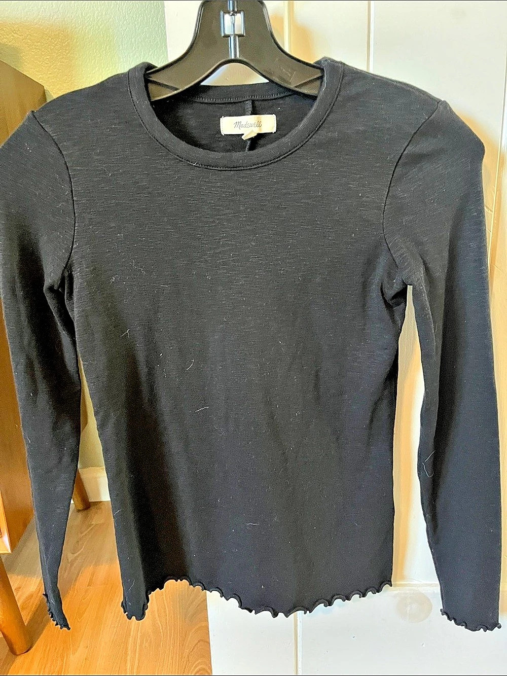 Madewell Black Lettuce Edge Long Sleeve Top- NWOT